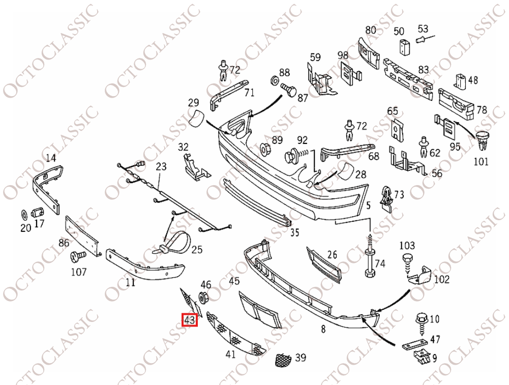 Mercedes W208 C208 Copri paraurti destro nero A2088850223 Mercedes W208 C208 Copri paraurti destro nero A2088850223