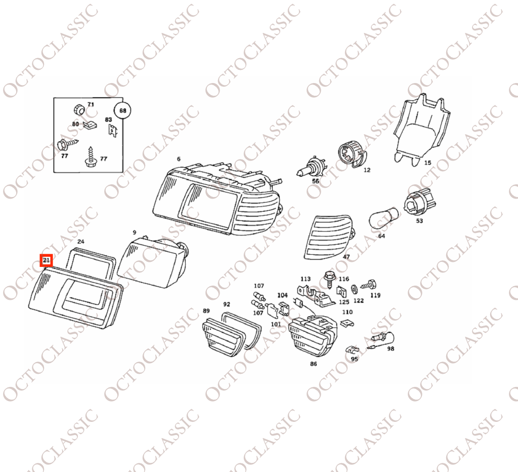 Mercedes C126 SEC USA Cadre de phare transparent gauche ou droite A0008260959 / A0008261059 Mercedes C126 SEC USA Cadre de phare transparent gauche ou droite A0008260959 / A0008261059