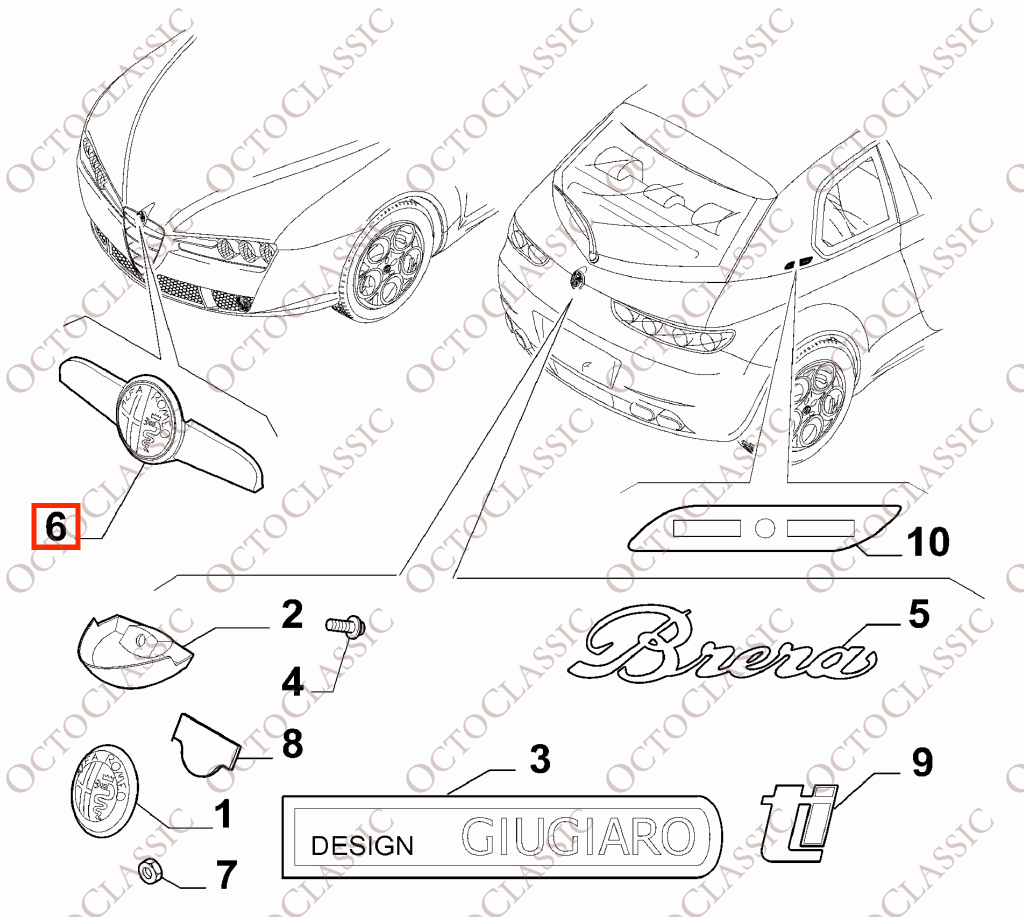 Alfa Romeo Brera / 939 Spider: emblema y moldura cromada de la parrilla del capó delantero 156067471 / 6000630115 Alfa Romeo Brera / 939 Spider: emblema y moldura cromada de la parrilla del capó delantero 156067471 / 6000630115
