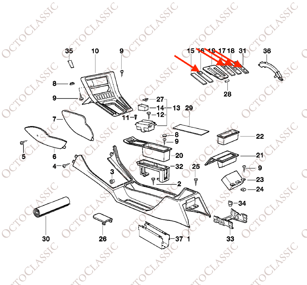 Cache pour commutateur de la console centrale BMW E31 avec port de recharge USB, noir Cache pour commutateur de la console centrale BMW E31 avec port de recharge USB, noir