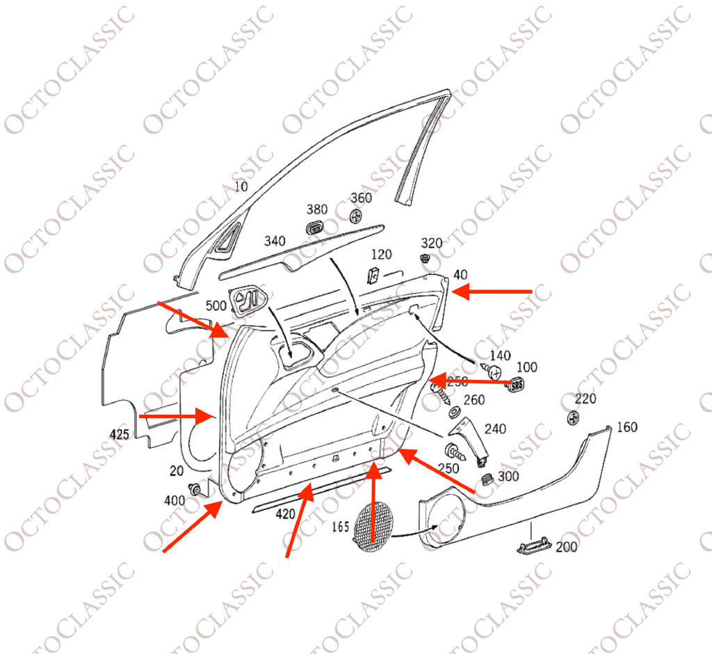 Kit de reparación de clips para los paneles de las puertas delanteras del Mercedes W210, negro Kit de reparación de clips para los paneles de las puertas delanteras del Mercedes W210, negro
