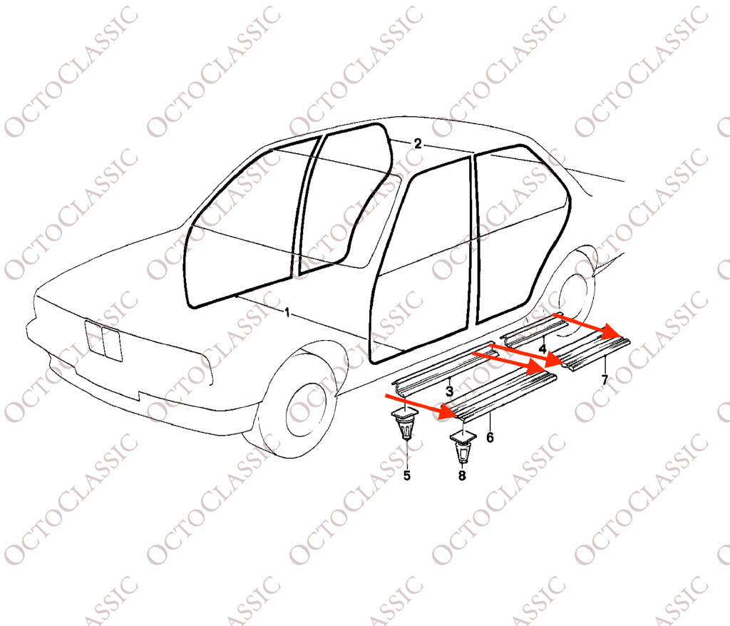 Kit de reparación de tapones de goma para los embellecedores de los umbrales de las puertas del BMW E32 / E34, gris / negro Kit de reparación de tapones de goma para los embellecedores de los umbrales de las puertas del BMW E32 / E34, gris / negro