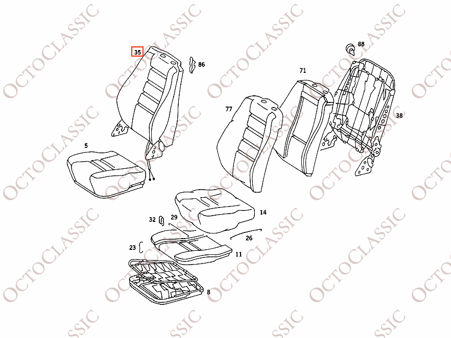 Mercedes C126 SEC Front Seat Backrest Upholstery Cover Left Or Right – All Colors A1269109032 Mercedes C126 SEC Front Seat Backrest Upholstery Cover Left Or Right – All Colors A1269109032