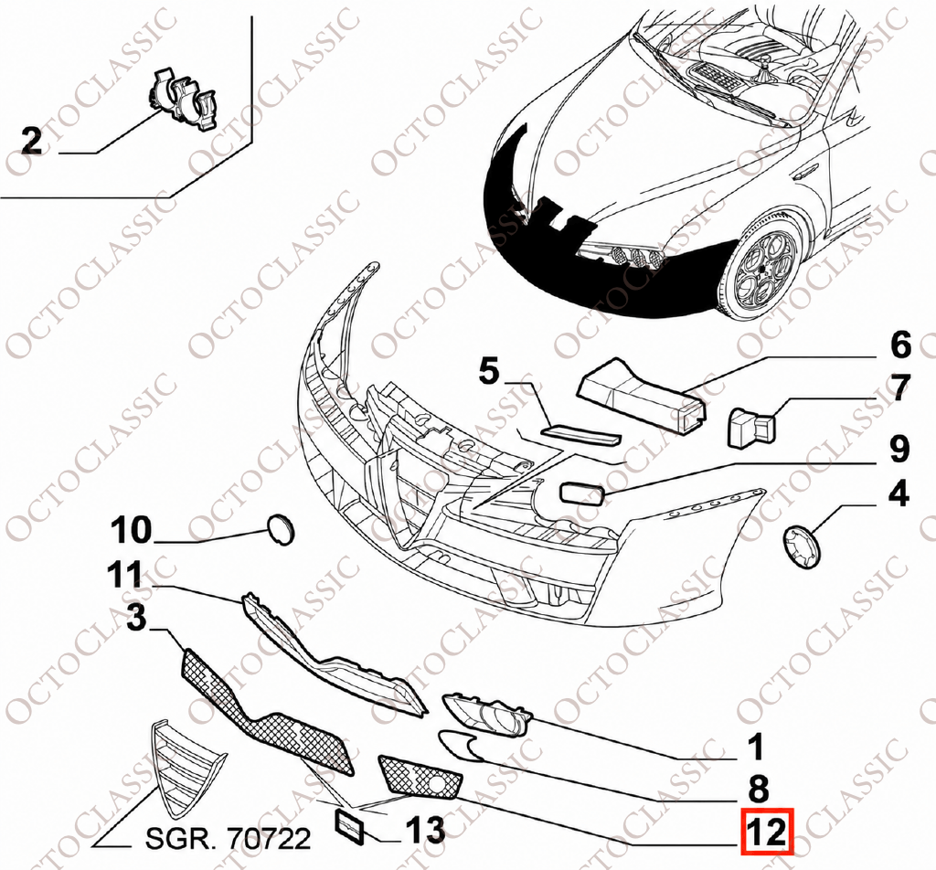 Alfa Romeo Brera / 939 Spider Front Bumper Custom Grille Trim Left Or Right 50504446 / 156066889 / 50504445 / 156066888 Alfa Romeo Brera / 939 Spider Front Bumper Custom Grille Trim Left Or Right 50504446 / 156066889 / 50504445 / 156066888