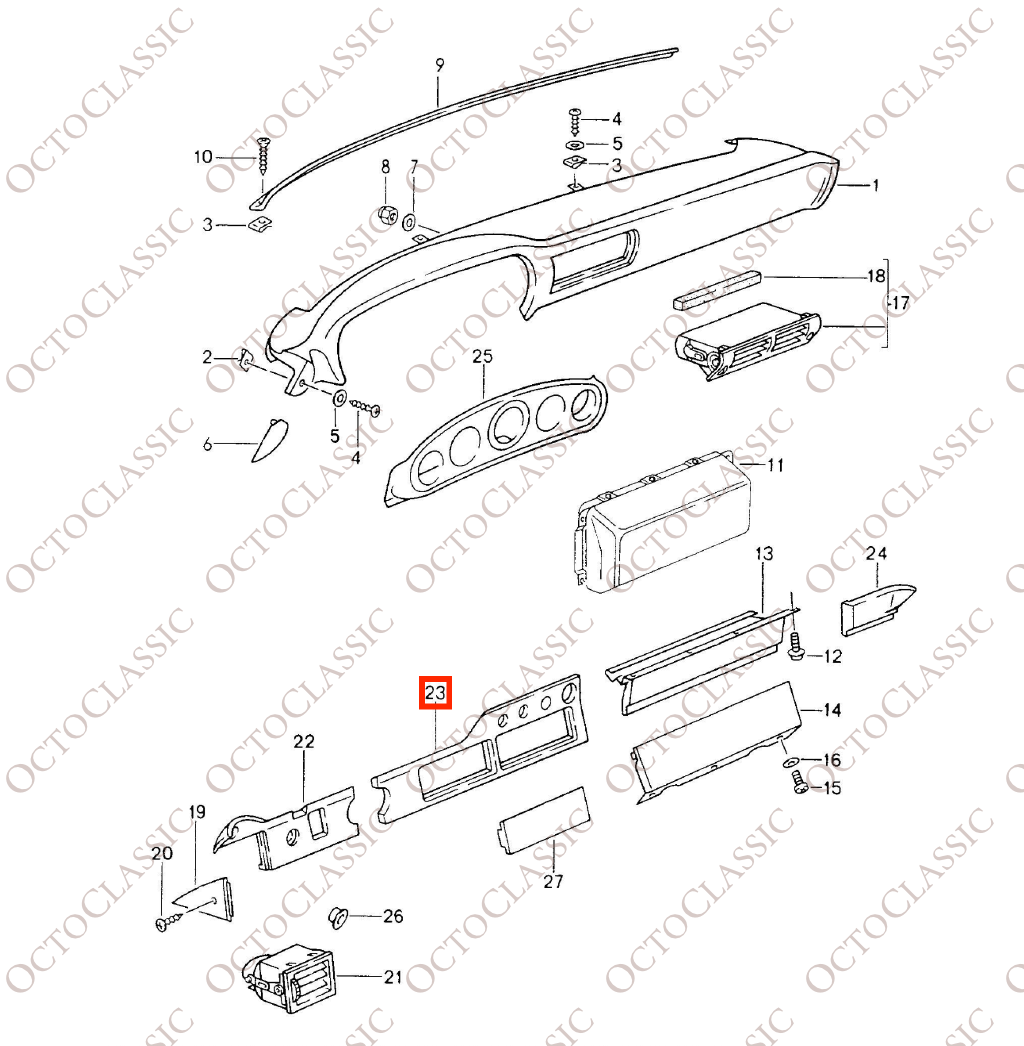 Porsche 911 964 / 993 – Mittlere lange Armaturenbrettverkleidung, Links- oder Rechtslenker, alle Farben 96455247900 / 96455248000 Porsche 911 964 / 993 – Mittlere lange Armaturenbrettverkleidung, Links- oder Rechtslenker, alle Farben 96455247900 / 96455248000