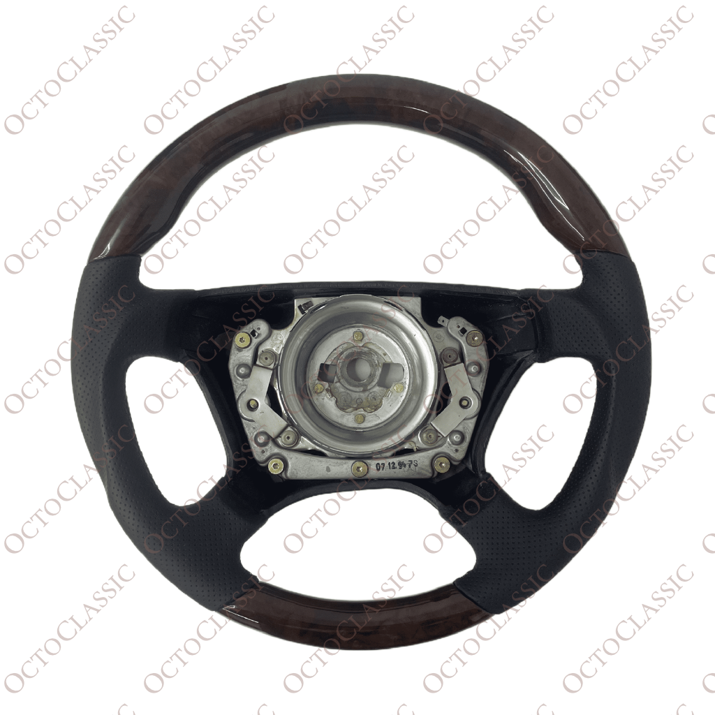Mercedes W124 / R129 / W140 / W202 / W210 / W463 Brabus Style Steering Wheel Dark Burl Walnut And Black Leather A1404605303 Mercedes W124 / R129 / W140 / W202 / W210 / W463 Brabus Style Steering Wheel Dark Burl Walnut And Black Leather A1404605303