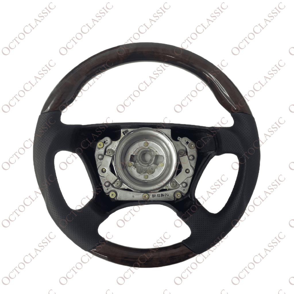 Mercedes W124 / R129 / W140 / W202 / W210 / W463 Brabus Style Steering Wheel Dark Burl Walnut And Black Leather A1404605303 Mercedes W124 / R129 / W140 / W202 / W210 / W463 Brabus Style Steering Wheel Dark Burl Walnut And Black Leather A1404605303