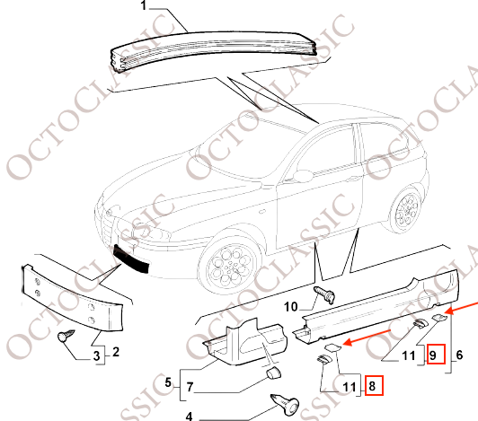 Alfa Romeo 147 GTA minigonne laterali coperture punto di sollevamento set di 4 primerizzate 156040908 156040909 156040913 156040914 Alfa Romeo 147 GTA minigonne laterali coperture punto di sollevamento set di 4 primerizzate 156040908 156040909 156040913 156040914