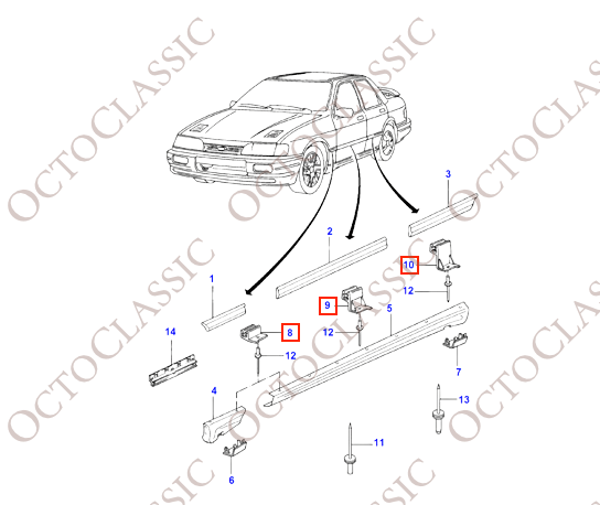 Ford Sierra Sapphire RS Cosworth Side Skirt Retaining Clip Kit Set Of 16 1659676 / 1659677 / 1659678 Ford Sierra Sapphire RS Cosworth Side Skirt Retaining Clip Kit Set Of 16 1659676 / 1659677 / 1659678