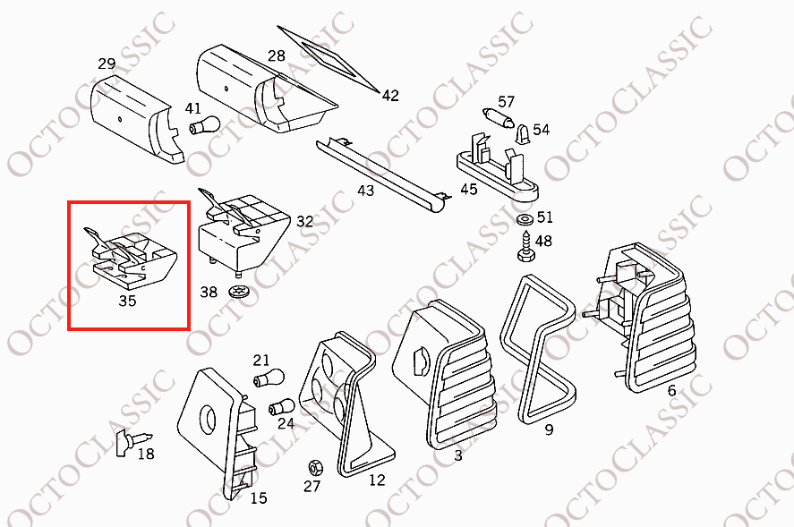 Mercedes-Benz W124 Hochmontierte Lampenhalterung, Satz mit 2 Stück A1248200382 Mercedes-Benz W124 Hochmontierte Lampenhalterung, Satz mit 2 Stück A1248200382