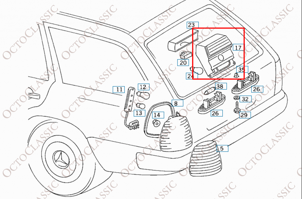 S124 Third Brake Light Cover (3rd, TD, TE, E320, w124 station wagon) 1248200656 S124 Third Brake Light Cover (3rd, TD, TE, E320, w124 station wagon) 1248200656