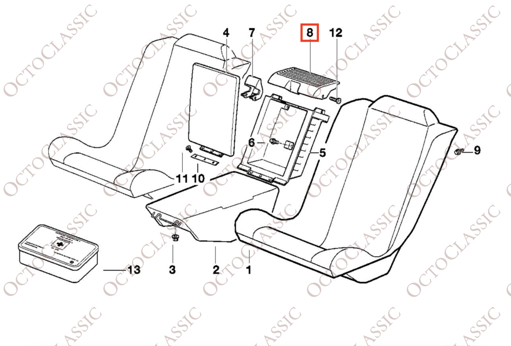 BMW E31 850 840i Rear First Aid Kit Cover Trim 52208124645 BMW E31 850 840i Rear First Aid Kit Cover Trim 52208124645