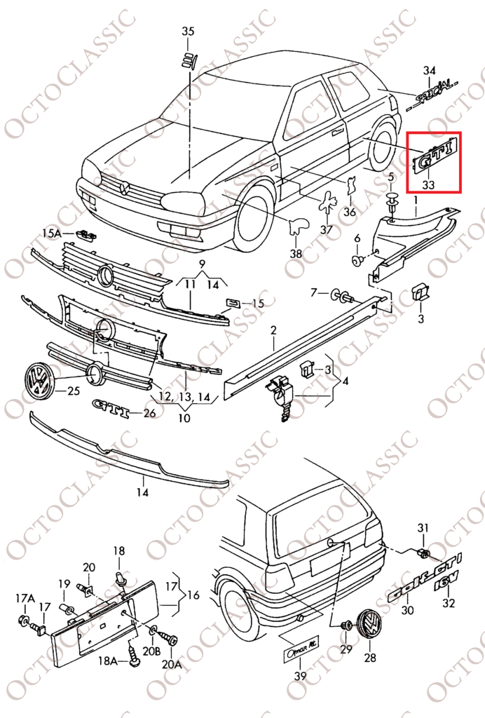 VW Golf MK3 Jetta Side Inscription Lettering GT 1H0853714 VW Golf MK3 Jetta Side Inscription Lettering GT 1H0853714