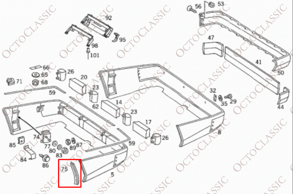 E500, Mercedes-Benz, W124 - W124 E500 Bumper inserts, joint cover, mud flaps 1248851623, 1248851523 - OCTOCLASSIC E500, Mercedes-Benz, W124 - W124 E500 Bumper inserts, joint cover, mud flaps 1248851623, 1248851523 - OCTOCLASSIC