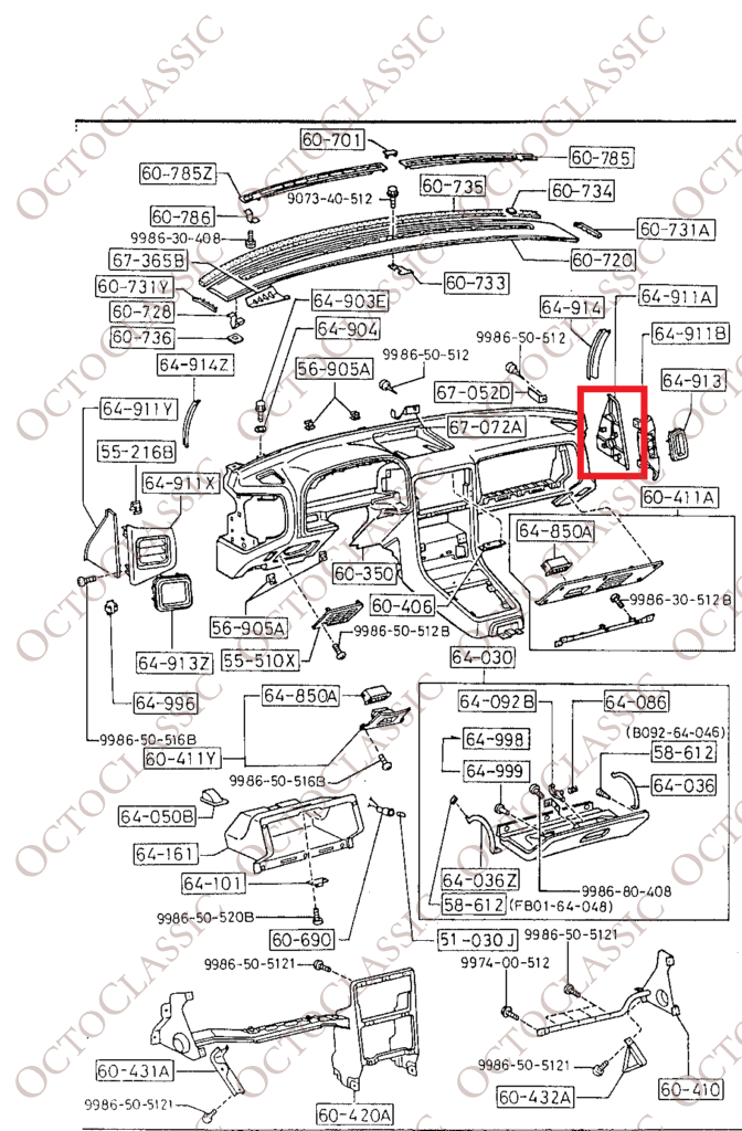 Mazda RX7 Armaturenbrett-Endkappenverkleidung, Armaturenbrettabdeckung links oder rechts FB01-64-912 grundiert Mazda RX7 Armaturenbrett-Endkappenverkleidung, Armaturenbrettabdeckung links oder rechts FB01-64-912 grundiert